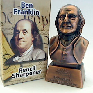 Ben Franklin Bust Die Cast Metal Collectible Pencil Sharpener 